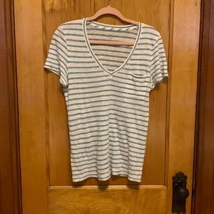 J Crew 100% Linen Striped V Neck Top